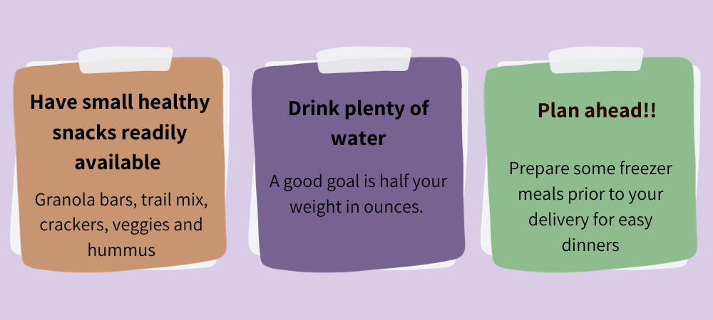 3 squares with tips on diet and nutrition. 